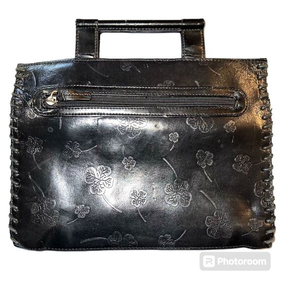 Vintage Mark Chantal MC Unisex Satchel Handbag Four Leaf Clover Design Black - Picture 3 of 16